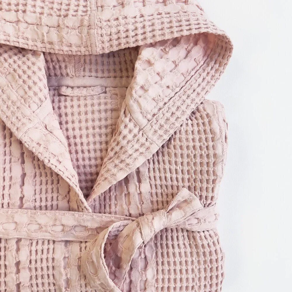 100% Organic Waffle Cotton Bathrobe Pink L/XL